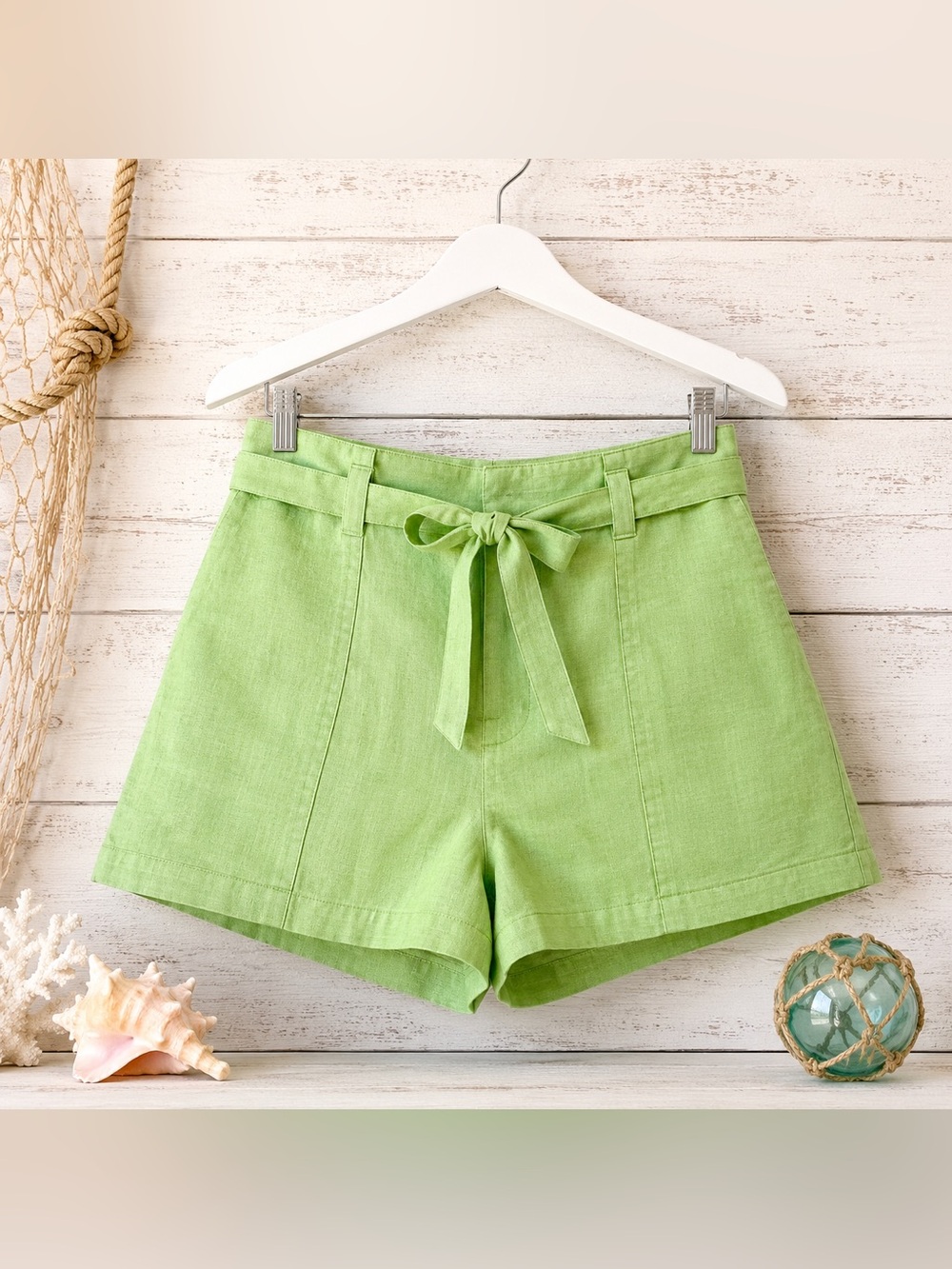 Madewell Green 100% Linen Tie Waist Shorts NWT 14W
